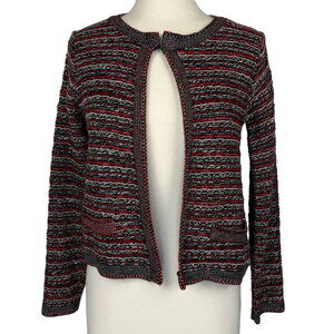 BERRETTI | Black &‎ Red Tweed Wool Blend Knit Cardigan Sweater | Women's Medium